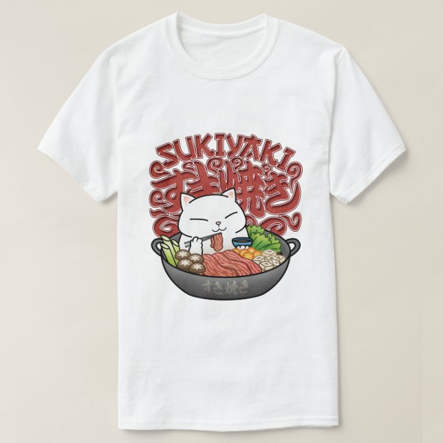 Camiseta Comida Japonesa Sukiyaki Cat (Frente do Design)