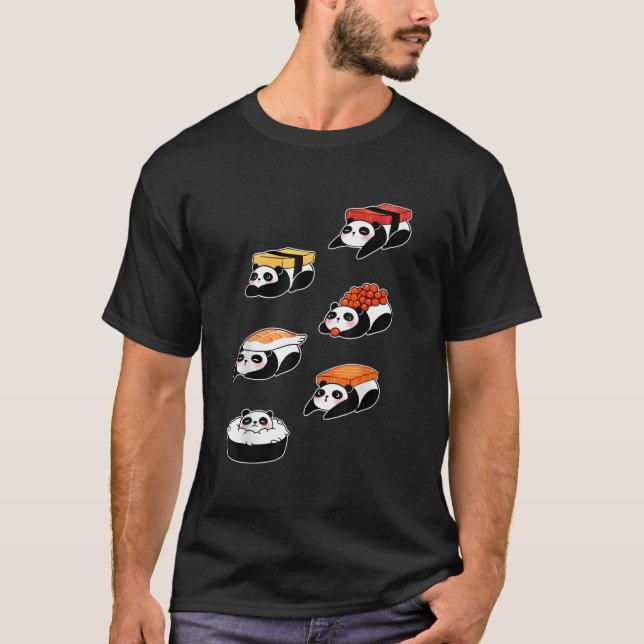 Camiseta Comida Japonesa Sushi Sashimi Urso Panda (Frente)
