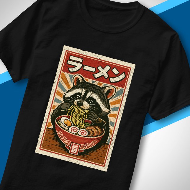 Camiseta Comida Japonesa Vintage Guaxinim Fofo Tomando Rame (Criador carregado)