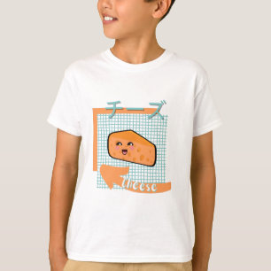 Camiseta comida kawaii- queijo giro, laranja, turquesa