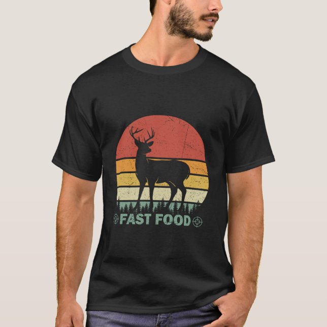 Camiseta Comida Rápida Engraçado Buck Elk Caça de Veado Vin (Frente)