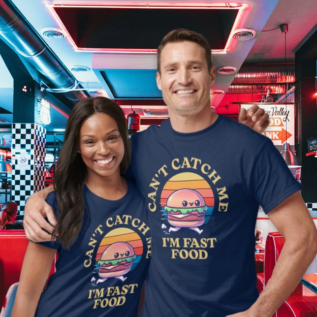 Camiseta Comida Rápida Funny Kawaii Burger Running Punny (Fast Food Funny Kawaii Burger Running Punny T-Shirt)