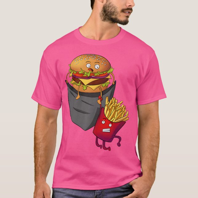 Camiseta Comida Rápida no Bolso Batata Frita Hambúrguer Bat (Frente)