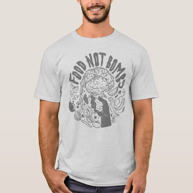 Camiseta Comida sem bombas cinza (Frente)