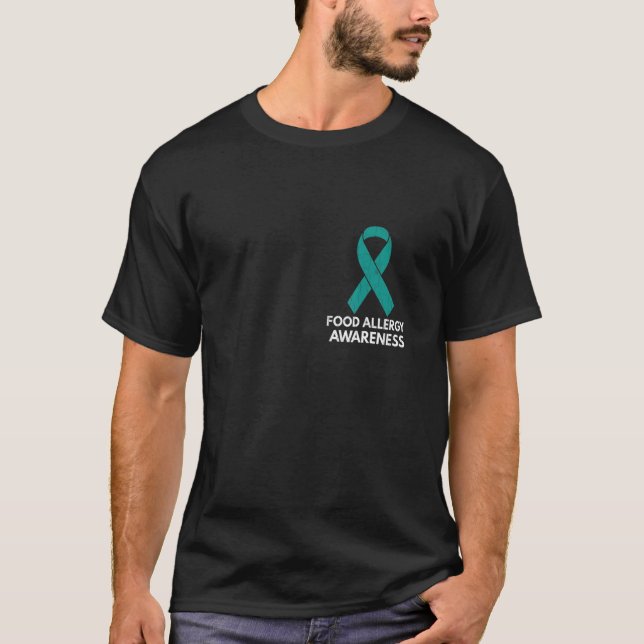 Camiseta Comida Teal de Fita Alergia Suporte Mês de Sensibi (Frente)