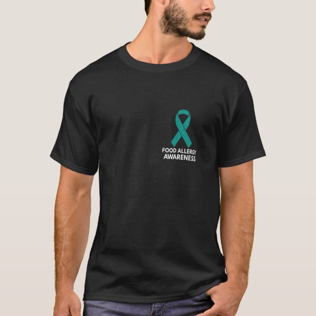 Camiseta Comida Teal de Fita Alergia Suporte Mês de Sensibi (Frente)
