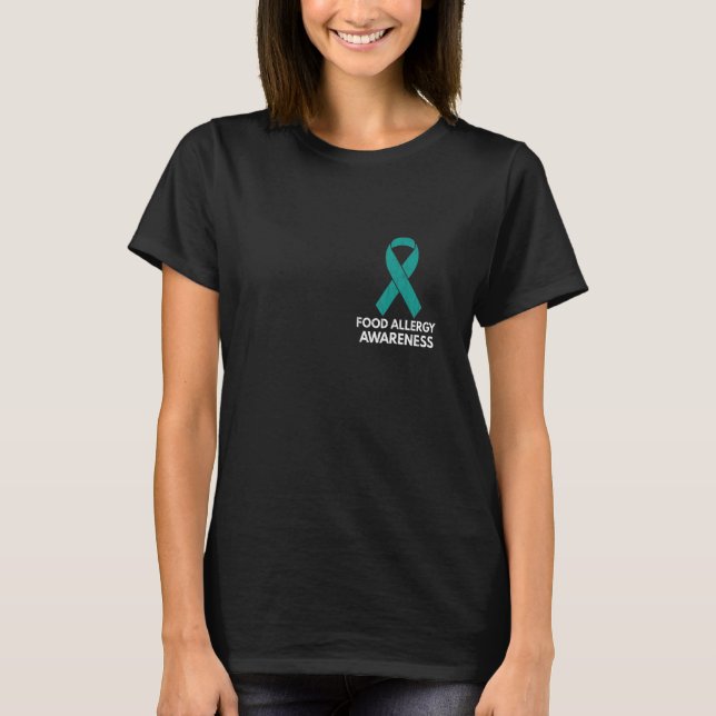 Camiseta Comida Teal de Fita Alergia Suporte Mês de Sensibi (Frente)