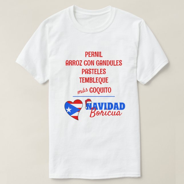 Camiseta Comida Tradicional de Natal Boricua Espanhola (Frente do Design)