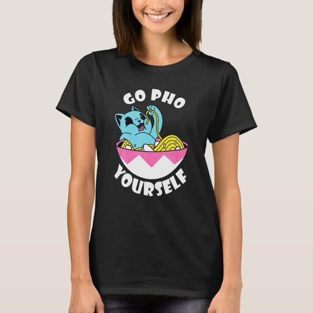 Camiseta Comida Trocadilho Comida Asiática Gato Pho Macarrã (Frente)