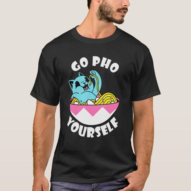 Camiseta Comida Trocadilho Comida Asiática Gato Pho Macarrã (Frente)