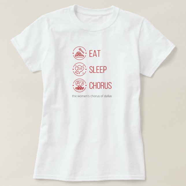 Camiseta Comida Vermelha. Durma. Coro. (Frente do Design)