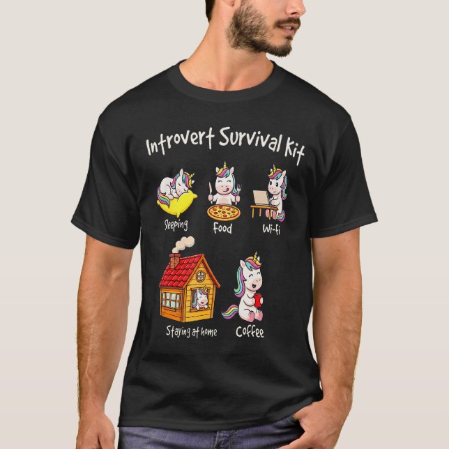 Camiseta Comida Wi-Fi Dormindo em Casa Café Introvertido (Frente)