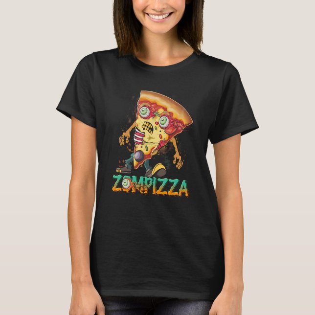 Camiseta Comida Zombie Pizza Zompizza Dia de as Bruxas engr (Frente)
