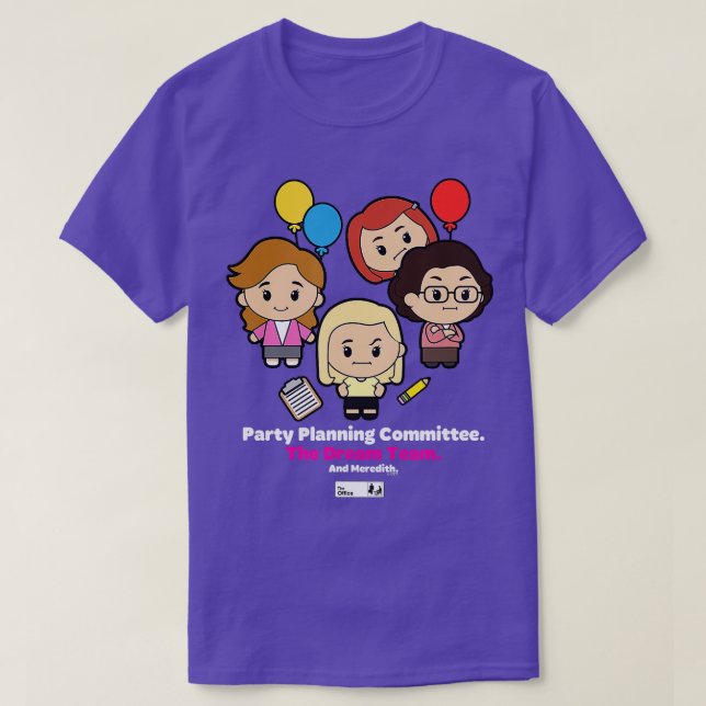 Camiseta Comitê de Planeamento do Office Cute Party 1 (Frente do Design)