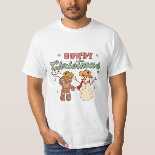 Camiseta Como está Natal Cowboy Boneco de Neve Ocidental Di (Frente)