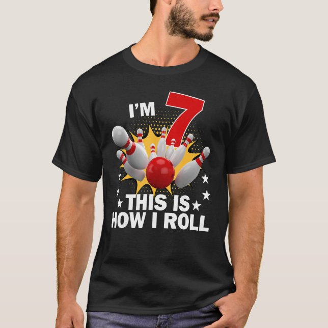 Camiseta Como eu rolo 7º Festa de aniversário de boliche de (Frente)