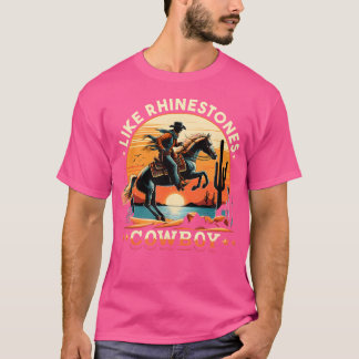 Camiseta Como Rhinestones Cowboy Western Cowboy Andando Hor