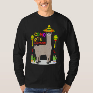 Camiseta Como Tte Lhamas Chapéu Mexicano Feliz Cinco De May