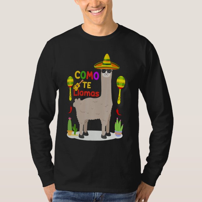 Camiseta Como Tte Lhamas Chapéu Mexicano Feliz Cinco De May (Frente)