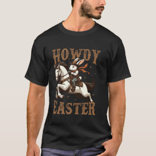 Camiseta Como vai Coelho de Páscoa Cowboy Rodeio Cavalgando