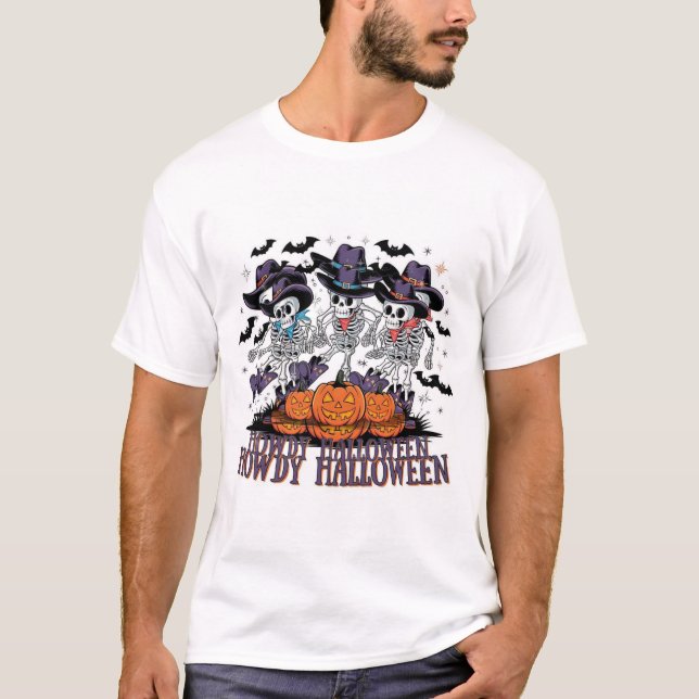 Camiseta Como vai Halloween dançando cowboy  (Frente)