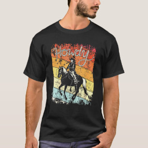 Camiseta Como vai Veterana Cowgirl Cavalgando Cavalo Rodeio