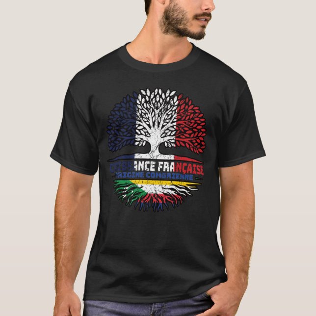 Camiseta Comores Comores França, França, Árvore Bandeira (Frente)