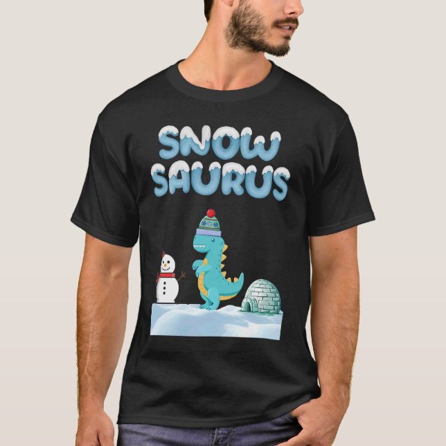 Camiseta Comparação de tamanho de dinossauros de neve com b (Frente)