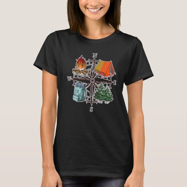 Camiseta Compass Adventure Campfire Wanderlust Traveler Cam (Frente)