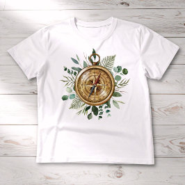 Camiseta Compasso de Folhas Tropicais Verde em Aquarela 