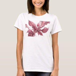 Camiseta Composição de Arte de Folhas Abstratas Rosa Modern