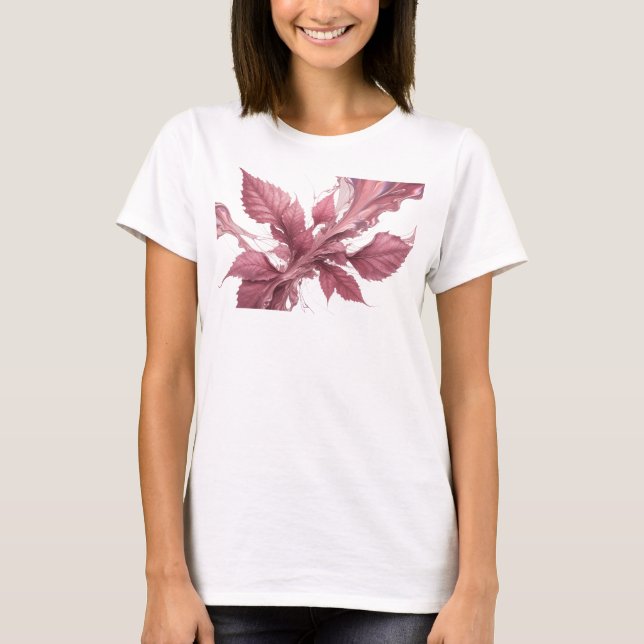 Camiseta Composição de Arte de Folhas Abstratas Rosa Modern (Frente)