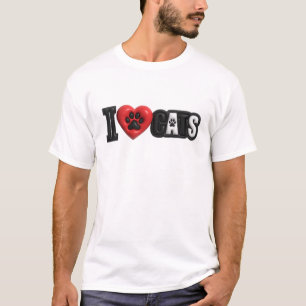 Camiseta Composição de Arte Preta e Elegante EU AMO GATOS