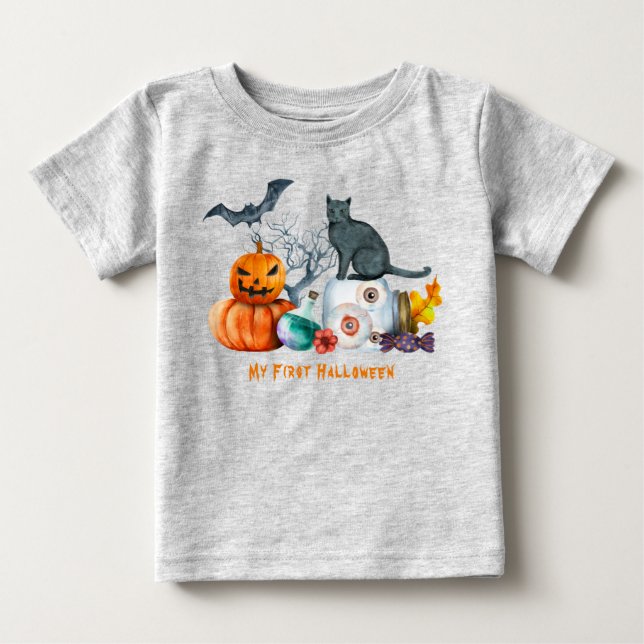 Camiseta Composição de Halloween Meu Primeiro Halloween (Frente)