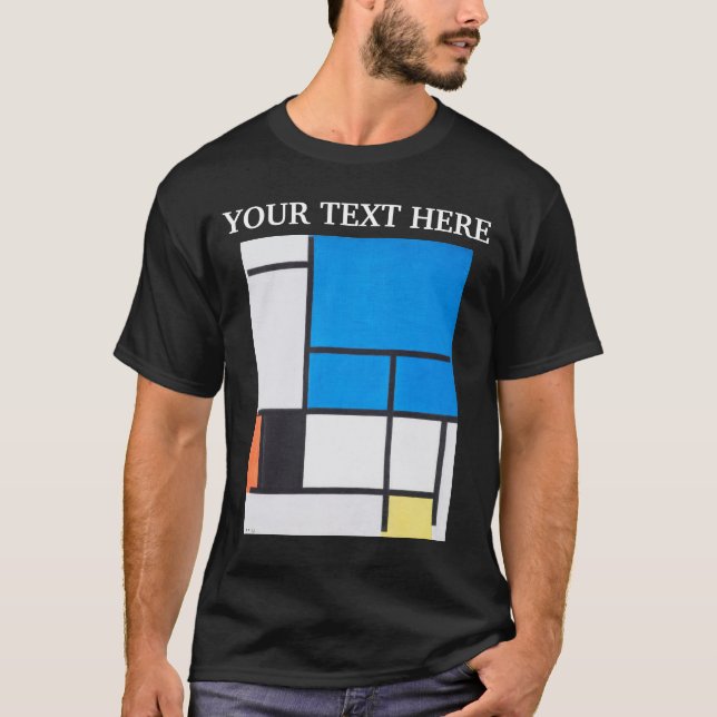 Camiseta Composição Piet Mondrian com Plano Azul Grande (Frente)