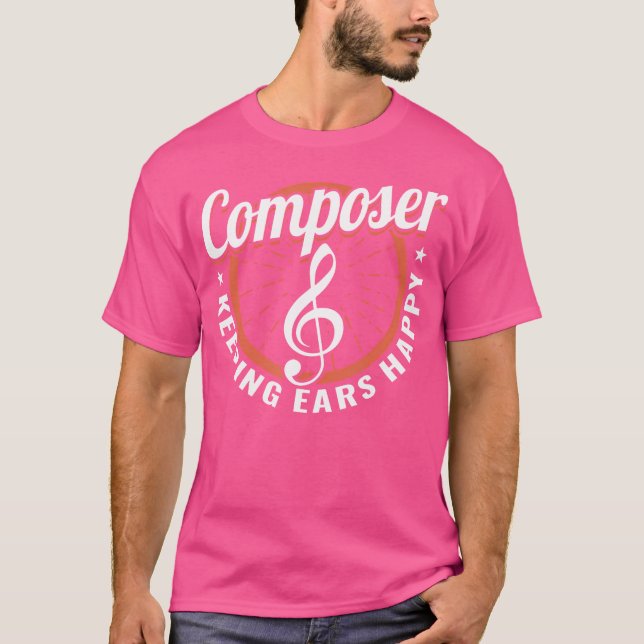 Camiseta Compositor Mantendo Ouvidos Feliz Músico Com Cláss (Frente)
