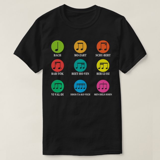 Camiseta Compositores Clássicos Notas Musicais (Frente do Design)