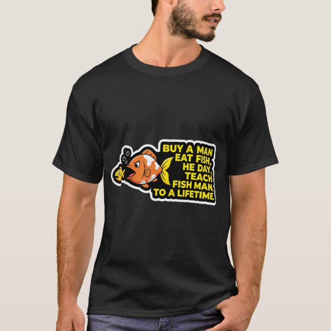 Camiseta comprar homem comer peixe (Frente)