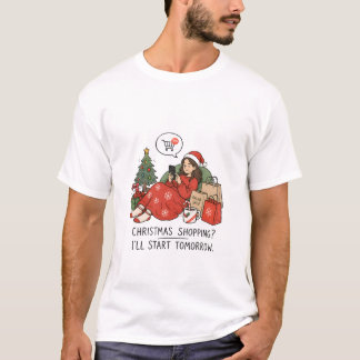 Camiseta Compras de Natal Vou Começar Amanhã – Divertido
