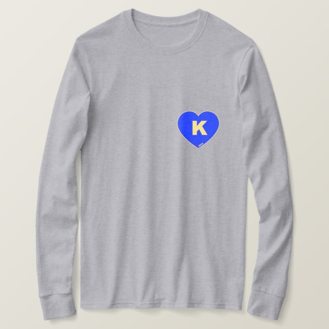 Camiseta comprida longa K-Heart, azul e Dourada, m (Frente do Design)