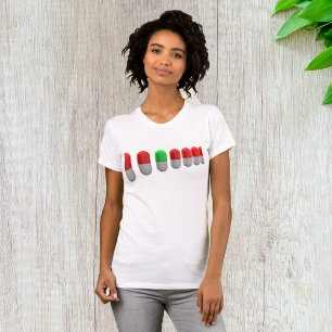 Camiseta Comprimido Verde Único Entre Cápsulas Vermelhas