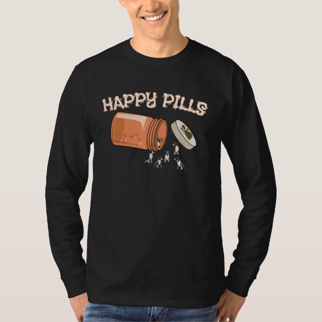 Camiseta Comprimidos Felizes Boston Terrier Cão Cachorro (Frente)
