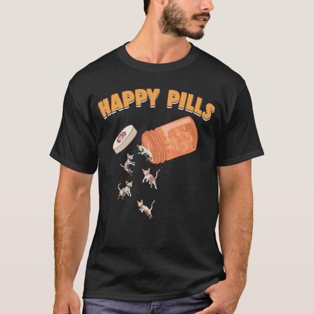 Camiseta Comprimidos Felizes Gato Devon Rex Gatinho Felino  (Frente)
