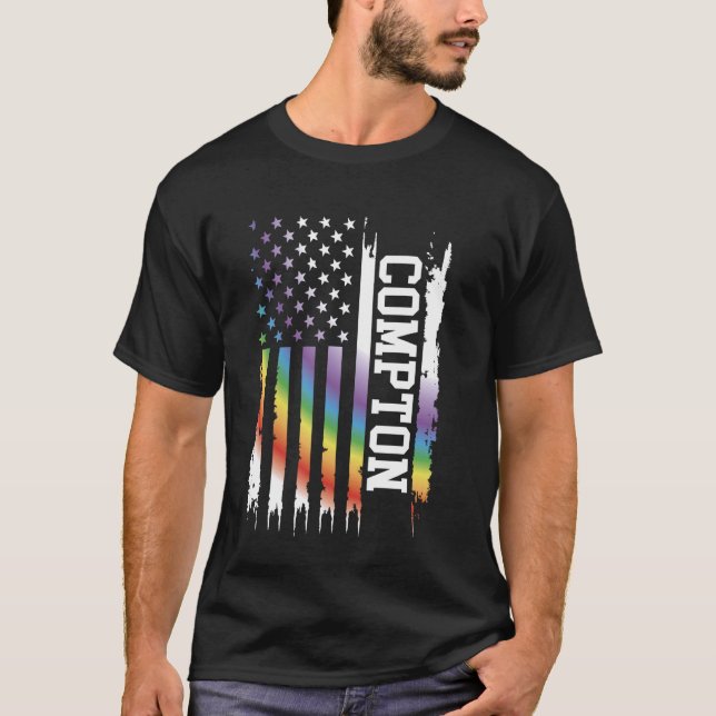 Camiseta Compton Estados Unidos aflorou o arco-íris com ban (Frente)
