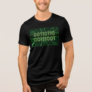 Camiseta Computação verde vibrante com código binário 69 do