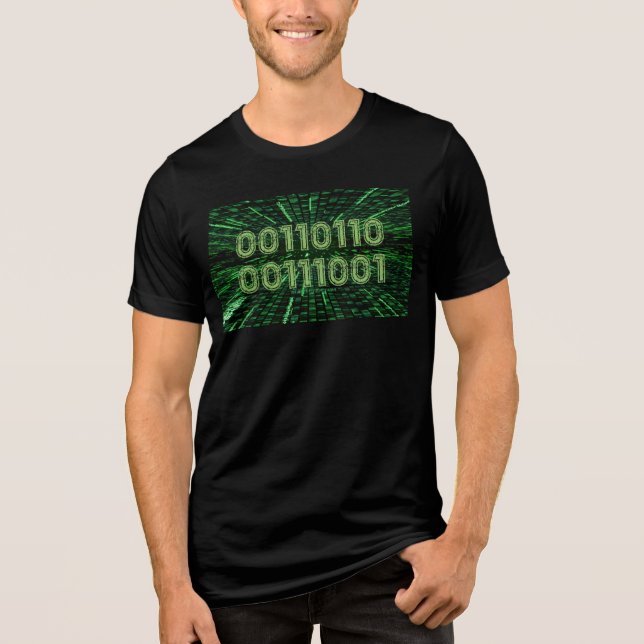 Camiseta Computação verde vibrante com código binário 69 do (Frente)