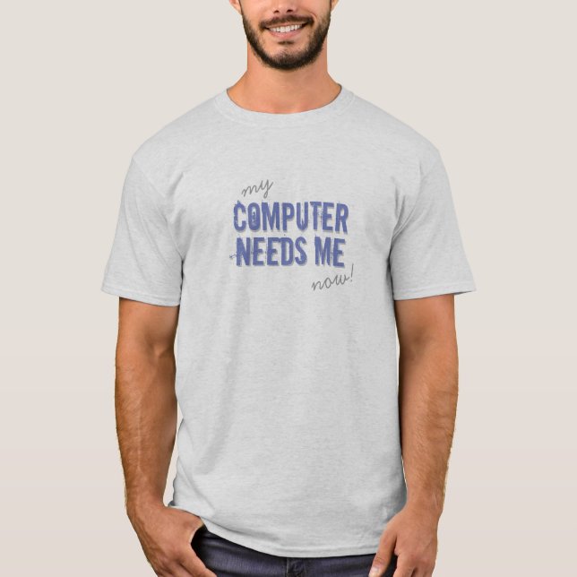 Camiseta COMPUTADOR ENGRAÇADO PRECISA DE Azul (Frente)