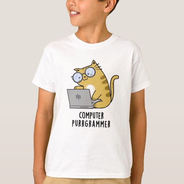 Camiseta Computador Purr-grammer - Gato Engraçado (Frente)