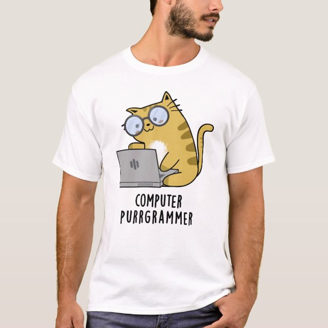 Camiseta Computador Purr-grammer - Gato Engraçado (Frente)
