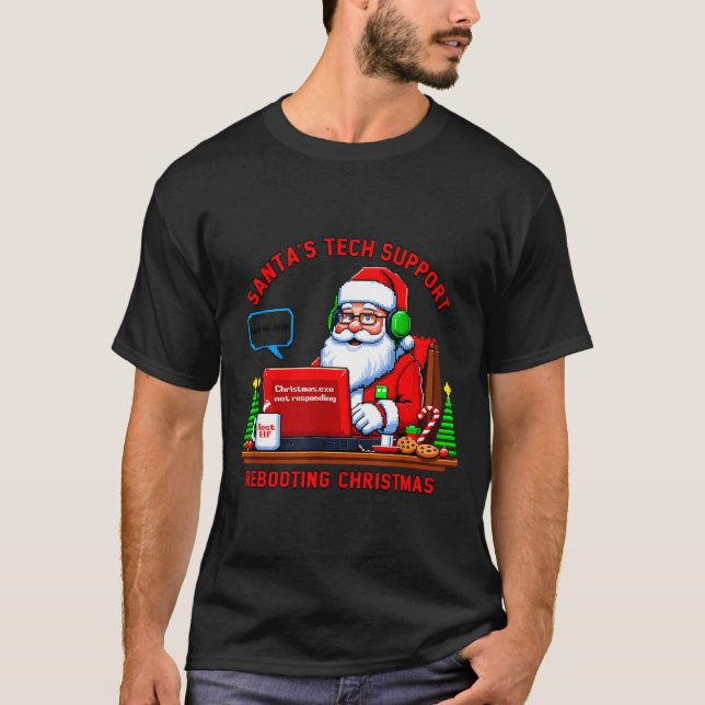 Camiseta Computer Meme Funny Santa's Tech Suprt Rebooting C (Frente)